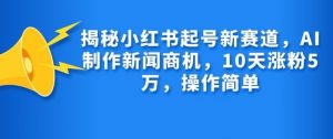 揭秘小红书起号新赛道，AI制作新闻商机，10天涨粉1万，操作简单-网创源码