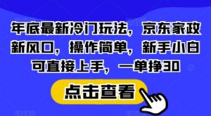 年底最新冷门玩法,京东家政新风口,操作简单,新手小白可直接上手,一单挣30【揭秘】-网创源码