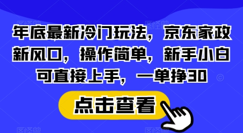 年底最新冷门玩法,京东家政新风口,操作简单,新手小白可直接上手,一单挣30【揭秘】-网创源码