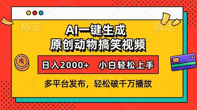 AI一键生成动物搞笑视频，多平台发布，轻松破千万播放，日入2000+，小…-网创源码