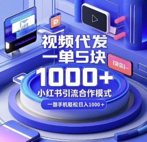 视频代发，一单5块，小红书引流合作模式，一部手机轻松日入多张【揭秘】-网创源码