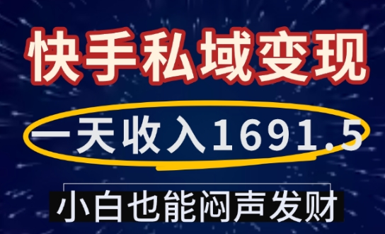 一天收入1691.5,快手私域变现,小白也能闷声发财-网创源码
