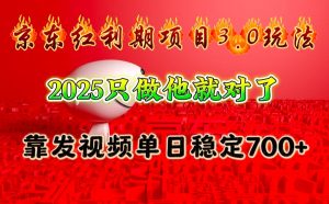 京东红利项目3.0玩法，2025只做他就对了，靠发视频单日稳定700+-网创源码