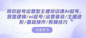 带你起号运营型主播培训课AI起号,底层逻辑/ai起号/运营晋级/主播进阶/基础操作/剪辑技巧-网创源码