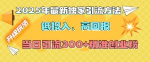 2025年最新独家引流方法,低投入高回报?当日引流300+精准创业粉-网创源码