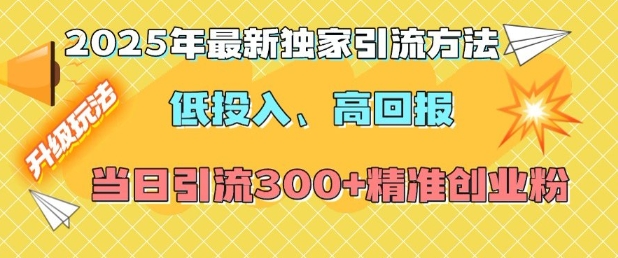 2025年最新独家引流方法,低投入高回报?当日引流300+精准创业粉-网创源码