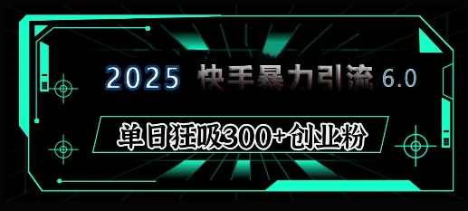 2025年快手6.0保姆级教程震撼来袭,单日狂吸300+精准创业粉-网创源码