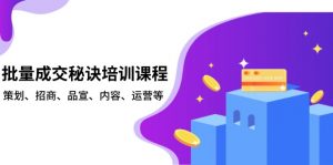 批量成交秘诀培训课程，策划、招商、品宣、内容、运营等-网创源码