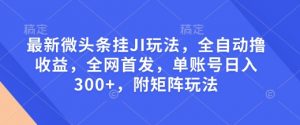 最新微头条挂JI玩法，全自动撸收益，全网首发，单账号日入300+，附矩阵玩法【揭秘】-网创源码