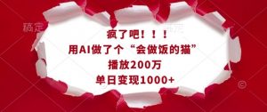 疯了吧！用AI做了个“会做饭的猫”，播放200万，单日变现1k-网创源码
