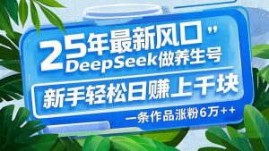 25年最新风口,用DeepSeek做养生号,新手轻松日赚上千块,一条作品涨粉...-网创源码