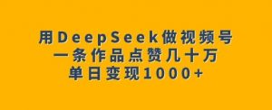 用DeepSeek做视频号，一条作品点赞几十万，单日变现1k-网创源码
