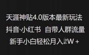 天涯神贴4.0版本最新玩法,抖音·小红书自带人群流量,新手小白轻松月入过W-网创源码