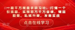 一品千万操盘手研习社,打爆一个引流品,实现百万千万业绩,爆品裂变,私域升单,发售实战-网创源码
