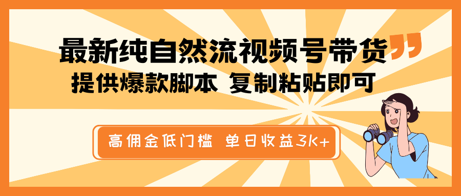 最新纯自然流视频号带货,提供爆款脚本简单 复制粘贴即可,高佣金低门槛,单日收益3K+-网创源码