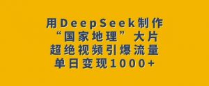 用DeepSeek制作“国家地理”大片，超绝视频引爆流量，单日变现多张-网创源码