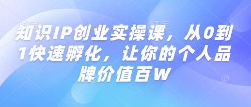 知识IP创业实操课,从0到1快速孵化,让你的个人品牌价值百W-网创源码