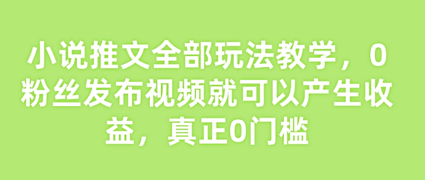 小说推文全部玩法教学，0粉丝发布视频就可以产生收益，真正0门槛-网创源码