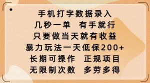 手机打字数据录入,几秒一单,有手就行,只要做当天就有收益,暴力玩法一天低保2张-网创源码