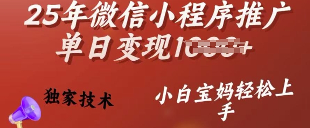 25年微信小程序推广单日变现多张,独家技术,小白宝妈轻松上手【揭秘】-网创源码