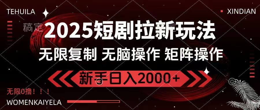 2025短剧拉新玩法，无需注册登录，无限0撸，无脑批量操作日入2000+-网创源码