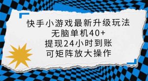 快手小游戏最新版升级玩法,新风口,无脑单机日入40+,可批量放大,小...-网创源码
