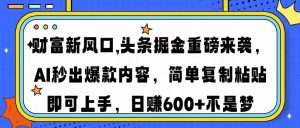 财富新风口,头条掘金重磅来袭AI秒出爆款内容简单复制粘贴即可上手，日...-网创源码
