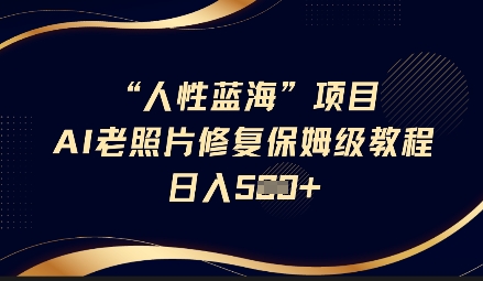 人性蓝海AI老照片修复项目保姆级教程，长期复购，轻松日入5张-网创源码