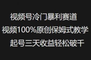 视频号冷门暴利赛道视频100%原创保姆式教学起号三天收益轻松破千-网创源码