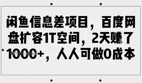 闲鱼信息差项目，百度网盘扩容1T空间，2天收益1k+，人人可做0成本-网创源码