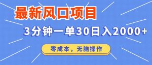 最新短剧项目操作，3分钟一单30。日入2000左右，零成本，无脑操作。-网创源码