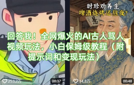 回答我！全网爆火的AI古人骂人视频玩法，小白保姆级教程(附提示词和变现玩法)-网创源码