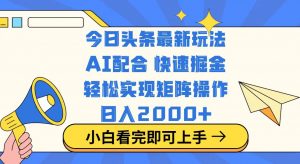 今日头条最新玩法，思路简单，复制粘贴，轻松实现矩阵日入2000+-网创源码