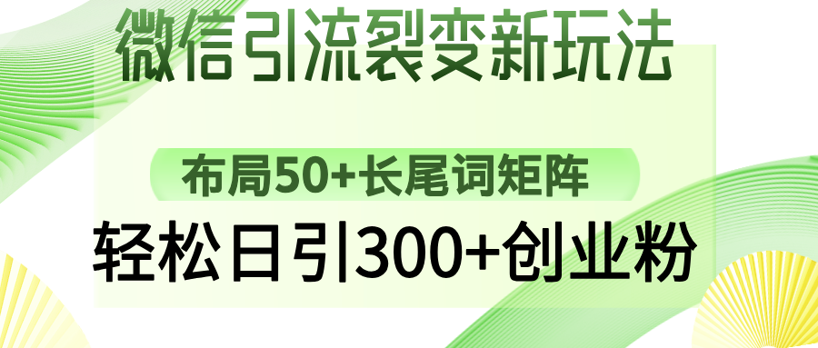 微信引流裂变新玩法：布局50+长尾词矩阵，轻松日引300+创业粉-网创源码