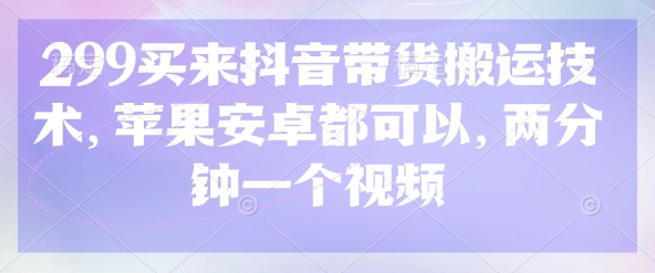 299买来抖音带货搬运技术，苹果安卓都可以，两分钟一个视频-网创源码