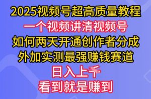2025视频号超高质量教程,两天开通创作者分成,外加实测最强挣钱赛道,日入多张-网创源码