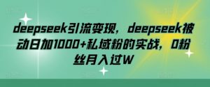 deepseek引流变现,deepseek被动日加1000+私域粉的实战,0粉丝月入过W-网创源码