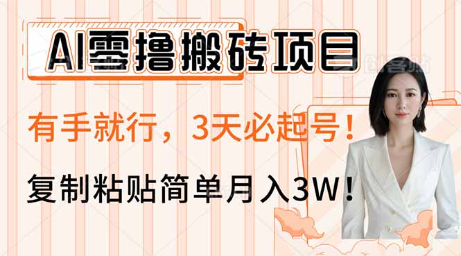 AI零撸搬砖项目玩法，有手就行，3天必起号，复制粘贴简单月入3W！-网创源码