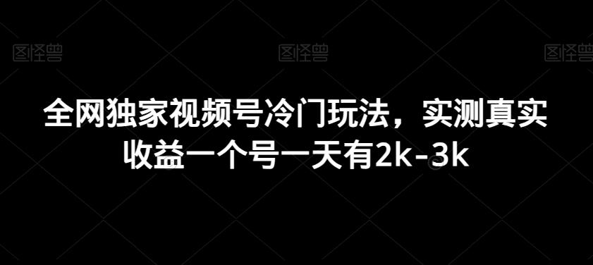 全网独家视频号冷门玩法，实测真实收益一个号一天有2k-3k-网创源码
