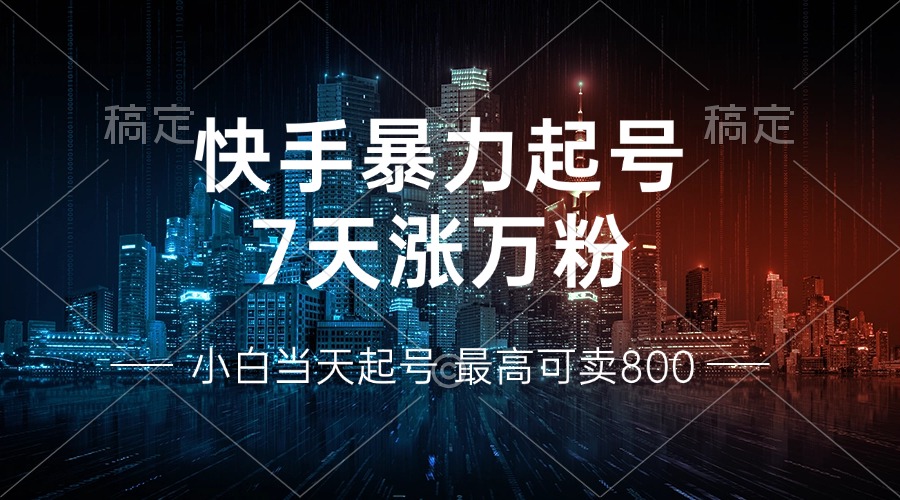 快手暴力起号,7天涨万粉,小白当天起号 多种变现方式,账号回收,单月...-网创源码