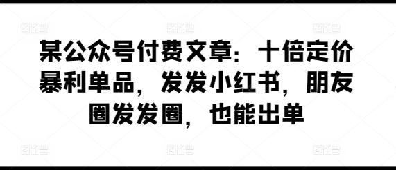某公众号付费文章：十倍定价暴利单品，发发小红书，朋友圈发发圈，也能出单-网创源码