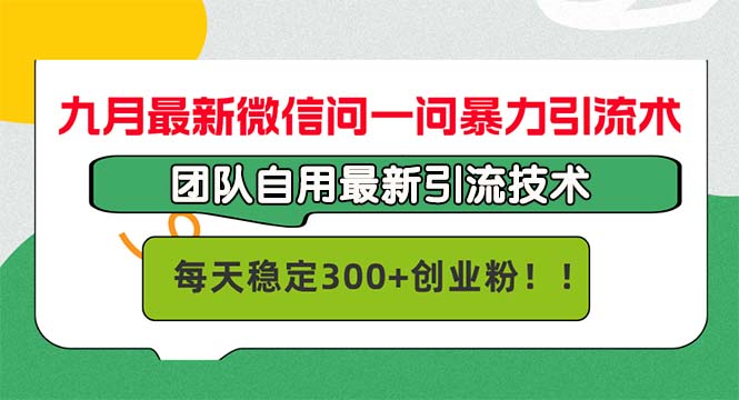 九月最新微信问一问暴力引流术，团队自用引流术，每天稳定300+创…-网创源码