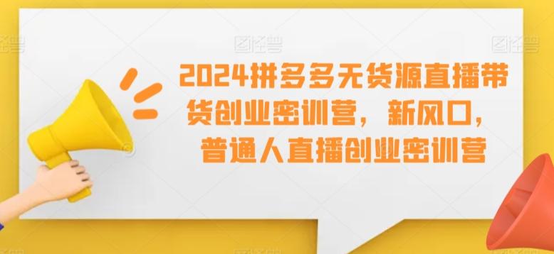 2024拼多多无货源直播带货创业密训营,新风口,普通人直播创业密训营-网创源码