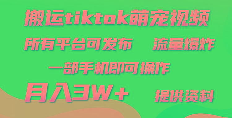 (9618期)搬运Tiktok萌宠类视频,一部手机即可。所有短视频平台均可操作,月入3W+-网创源码