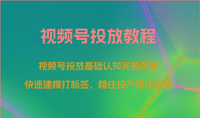 视频号投放教程-视频号投放基础认知完善疏通,快速建模打标签,稳住投产稳住账号-网创源码