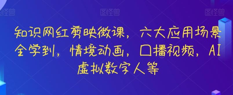 知识网红剪映微课，六大应用场景全学到，情境动画，囗播视频，AI虚拟数字人等-网创源码