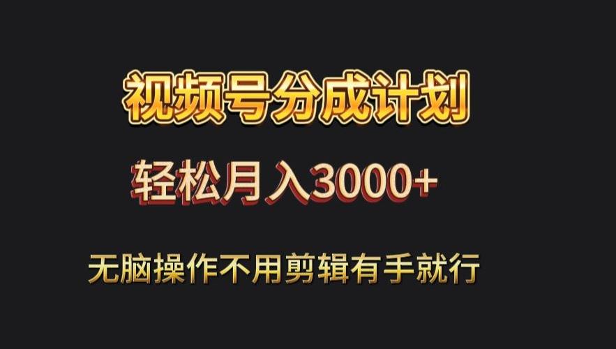 视频号流量分成，不用剪辑，有手就行，轻松月入2000+-网创源码