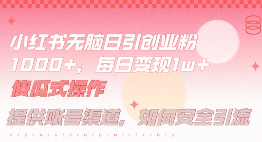 小红书无脑每日引流创业粉500+，小白每天只花半小时，躺赚长尾收益【揭秘】-网创源码