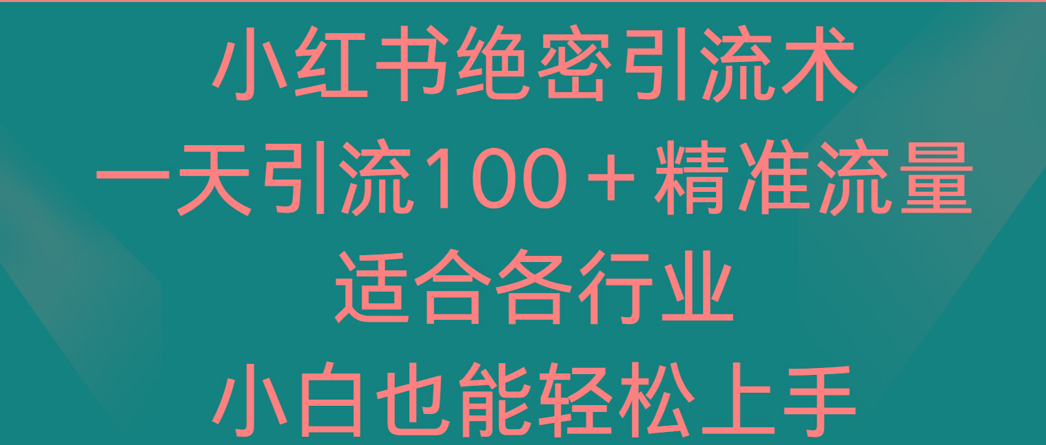 小红书绝密引流术，一天引流100＋精准流量，适合各个行业，小白也能轻松上手-网创源码