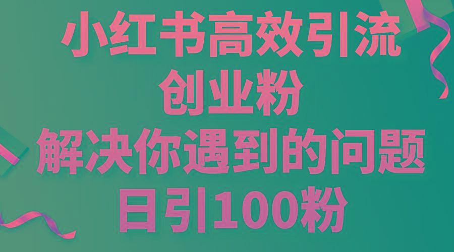 小红书高效引流创业粉，解决你遇到的问题，日引100粉-网创源码